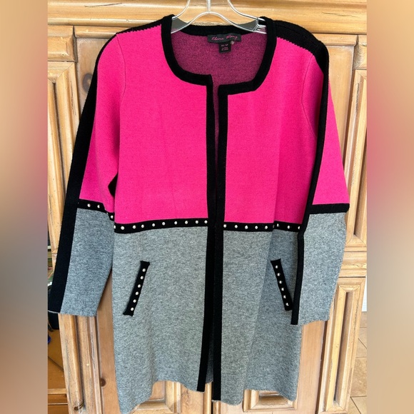 Elena Wang Sweaters - Elena Wang knit sweater/coat, pink, grey, black, XS, like new